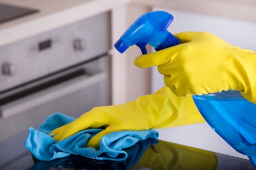Detailed post-construction cleaning of kitchen surfaces and floors